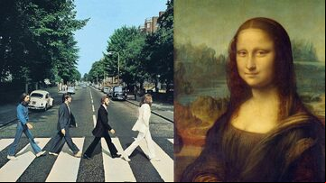 Capa do disco 'Abbey Road' dos Beatles e o quadro 'Mona Lisa', de Leonardo DaVinci. Foto: Apple Records/Divulgação e Domínio Público