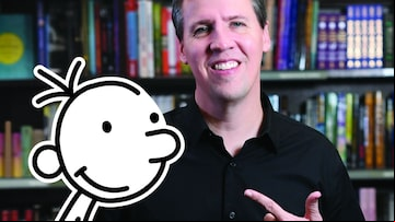 Jeff Kinney, autor de Diário de Um Banana, com o protagonista da série, Greg. Foto: Filip Wolak/Divulgação