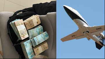 Dinheiro vivo apreendido nesta terça (10) e jatinho usado para transportar propina de Salvador para Brasília. Foto: Polícia Federal e João Carlos Ribeiro / FlightAware